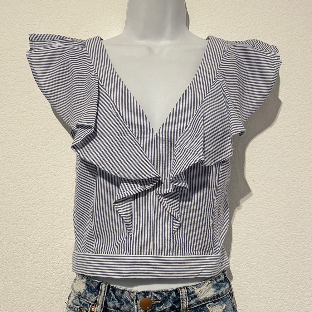 SOCIALITE Blue stripe ruffled blouse